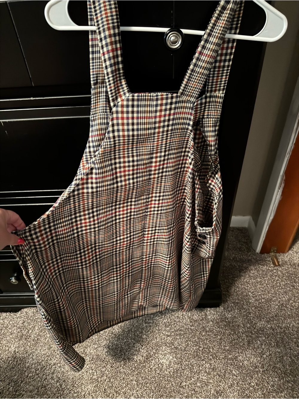 New Look Beige Brown Plaid Sleeveless Mini Pinafore